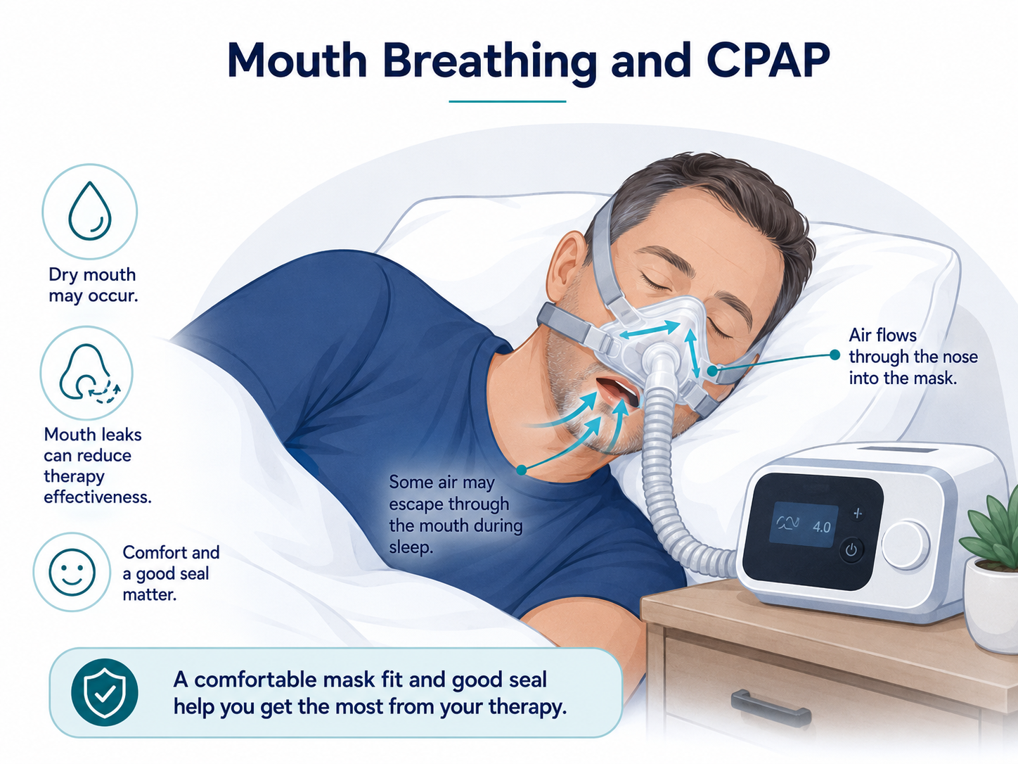 Standard full face CPAP mask covering the nose and mouth